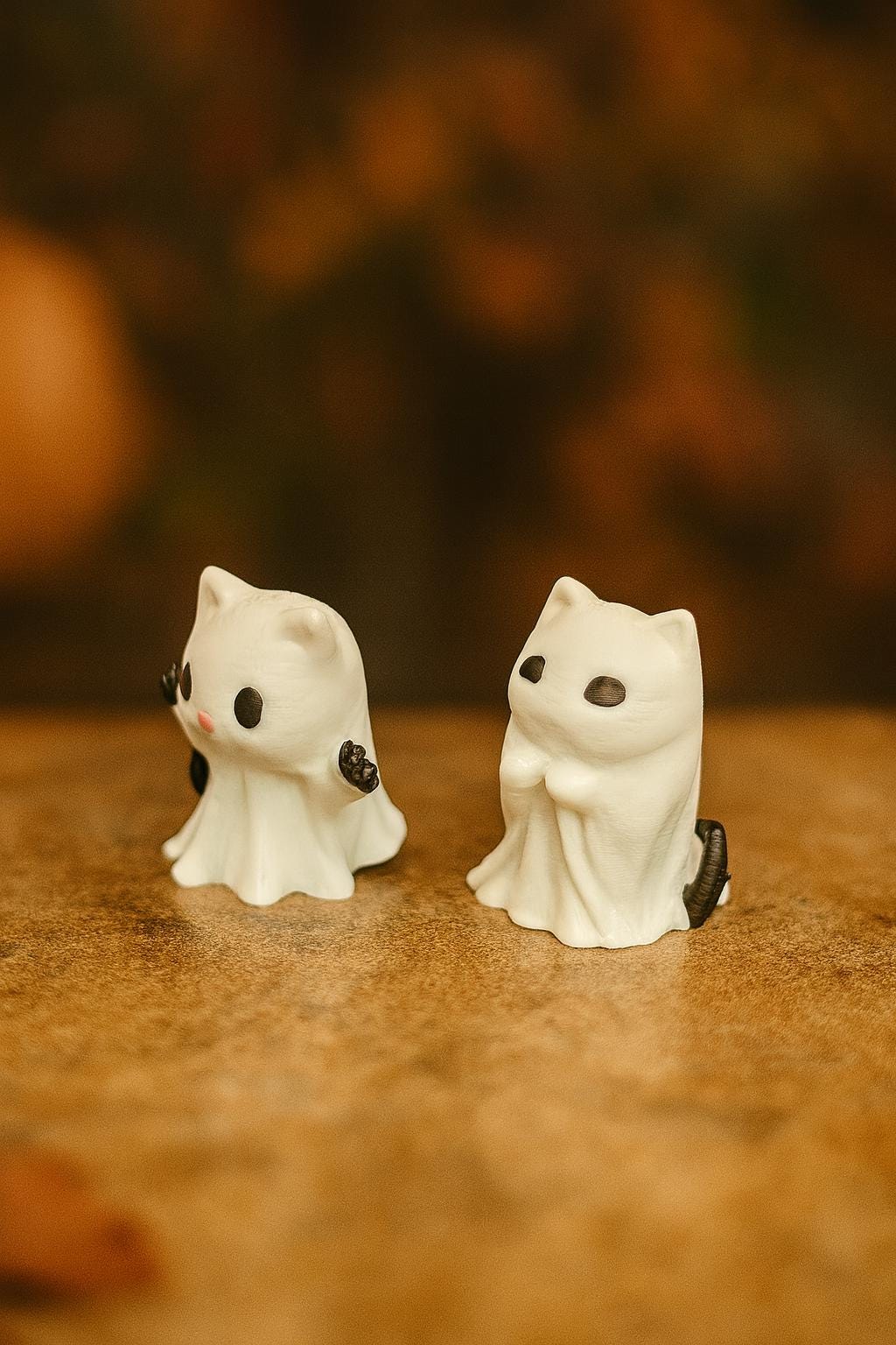 Ghost Cat Figurine Set | 3D Printed Halloween Decor with Fire Pit