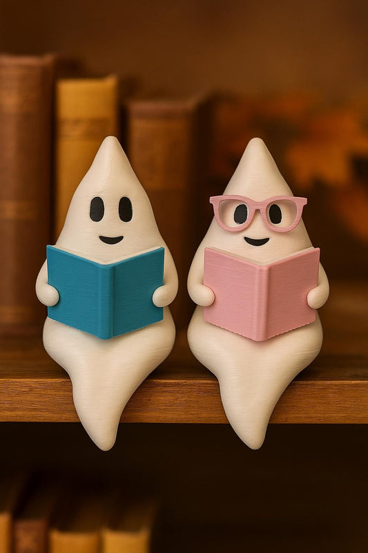 Reading Ghost Shelf Sitters | Fall Halloween Book Nook Decor | 3D Printed Cute Ghost Figurines | Book Lover Gift Set