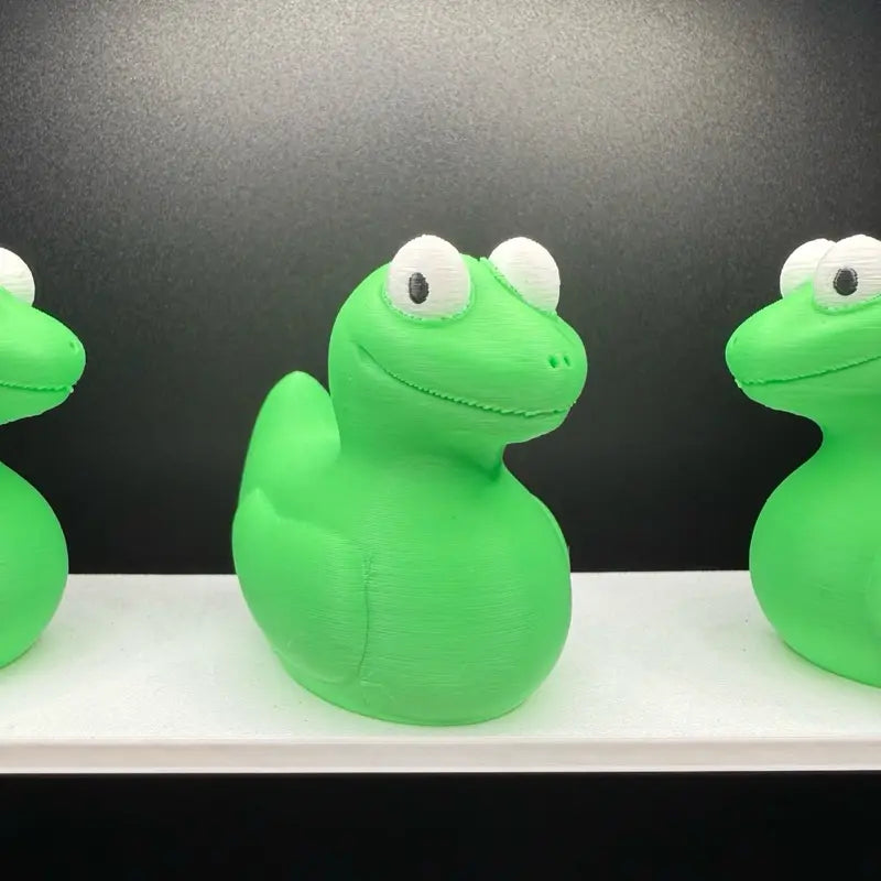 Green lizard meme duck with wide eyes and goofy smile