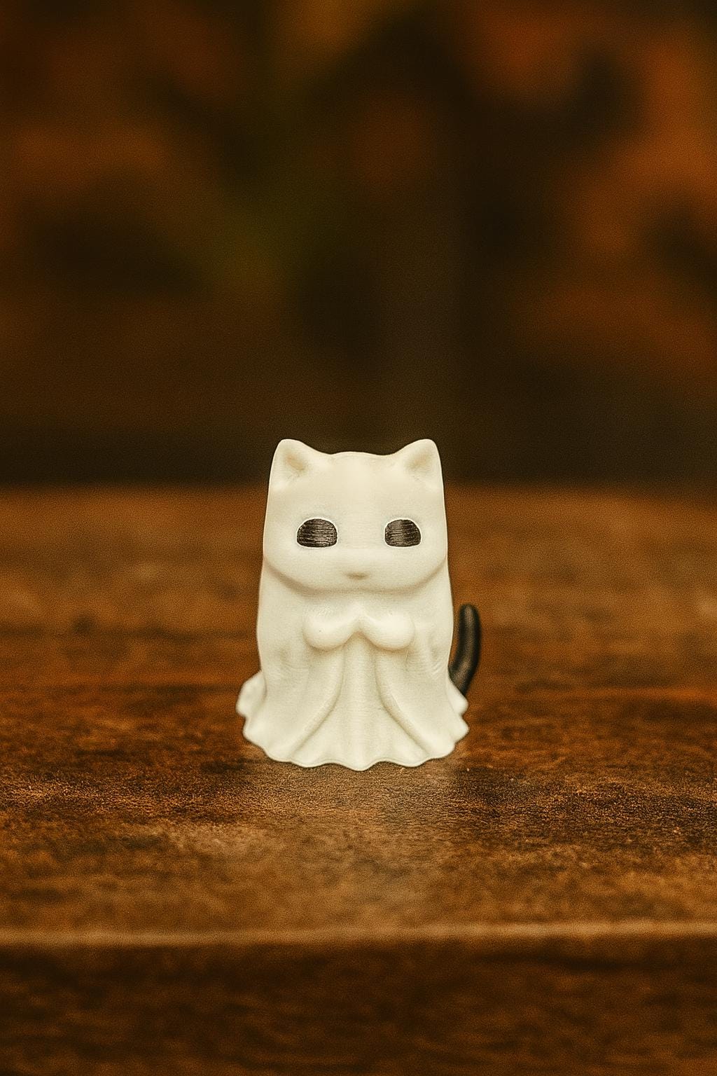 Ghost Cat Figurine Set | 3D Printed Halloween Decor with Fire Pit