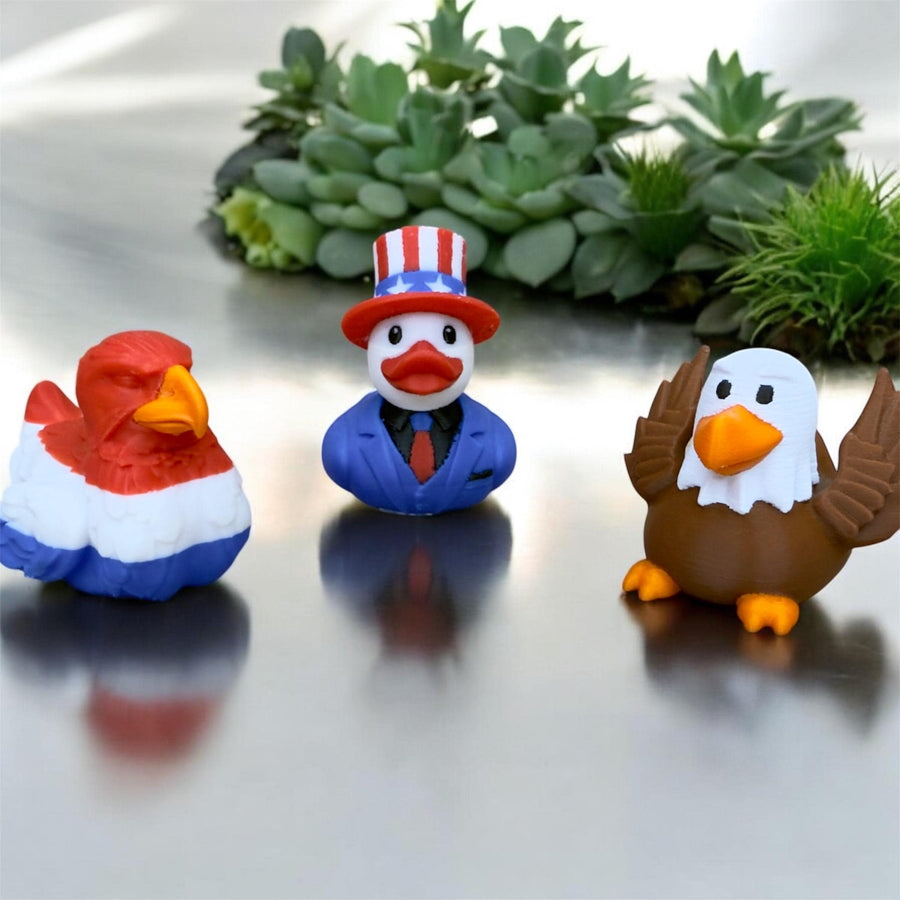 USA patriotic ducks Uncle Sam and bald eagle