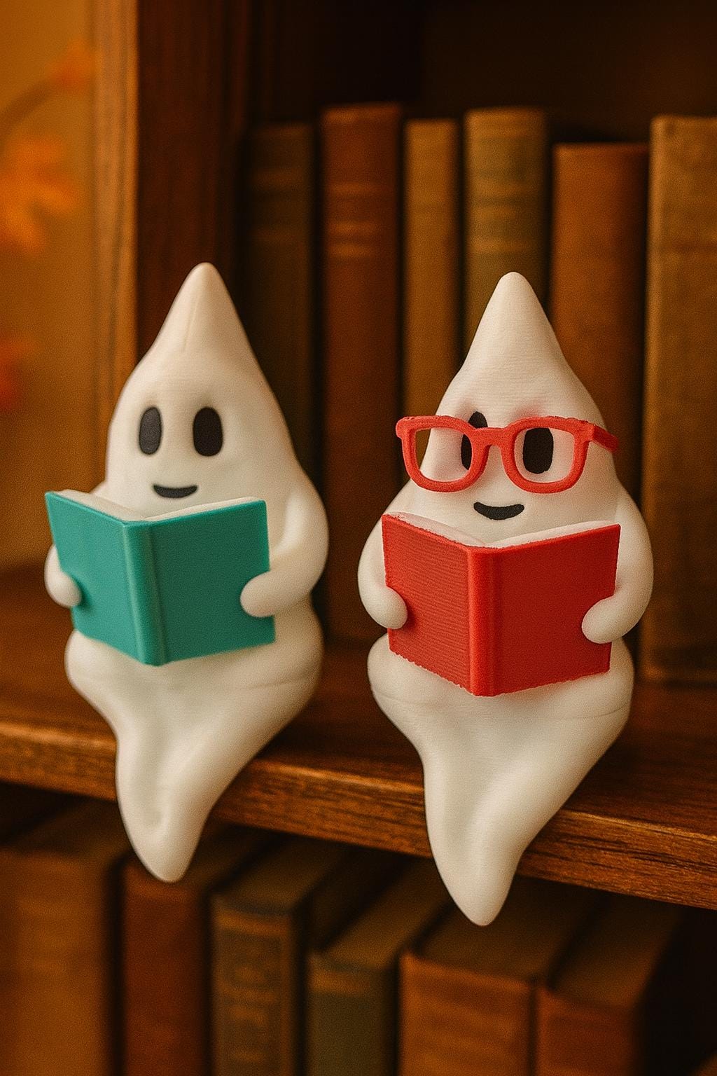 Reading Ghost Shelf Sitters | Fall Halloween Book Nook Decor | 3D Printed Cute Ghost Figurines | Book Lover Gift Set