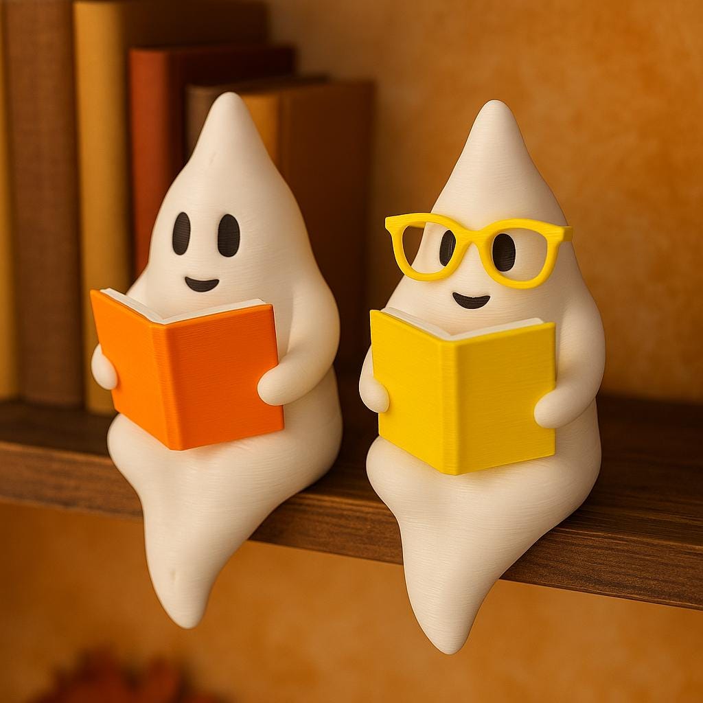 Reading Ghost Shelf Sitters | Fall Halloween Book Nook Decor | 3D Printed Cute Ghost Figurines | Book Lover Gift Set