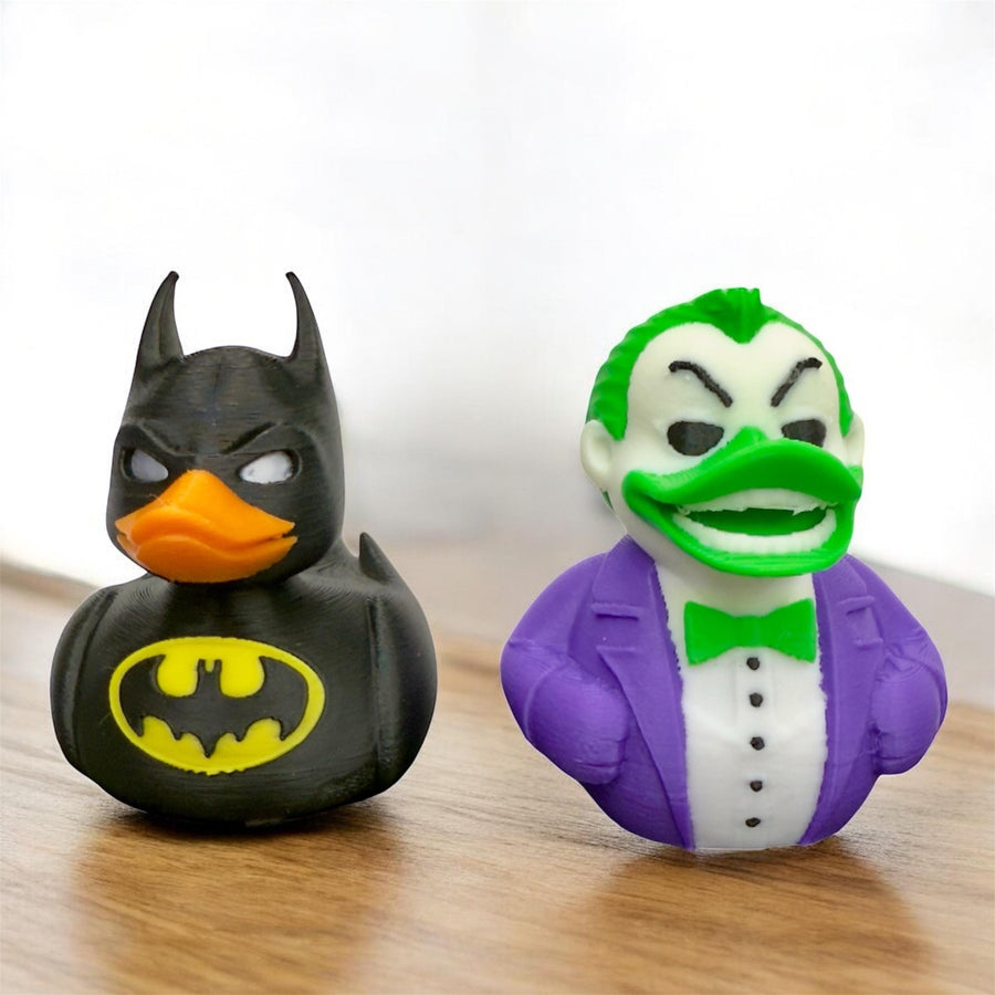 Gotham hero and Clown Prince duck figurines
