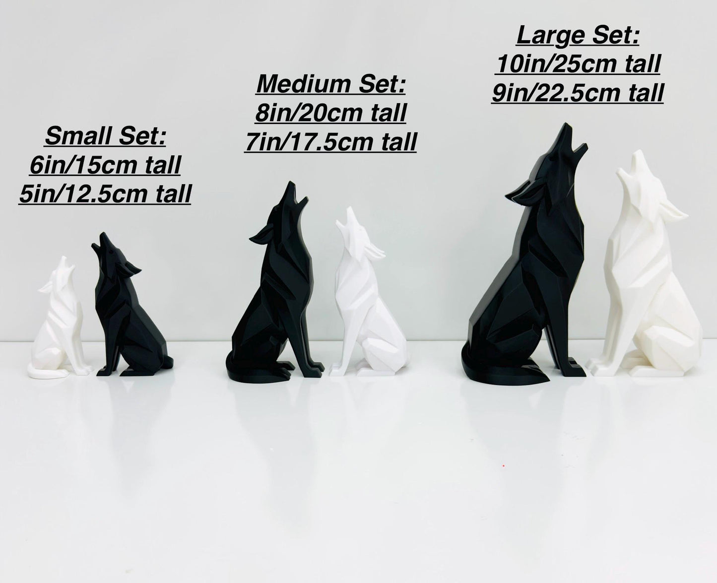 Low Poly Wolf Couple Shelf Decor | Modern Minimalist Animal Statue Set | Gift For Couples | 3D Printed Geometric Wolves