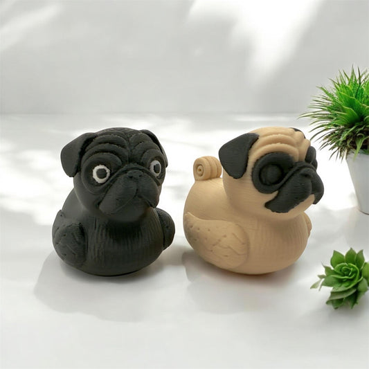 Pug Dog Duck Figurine | Black or Tan | Jeep Dashboard Duck | Cruise & Desk Decor | 3D Printed Dog Lover Gift