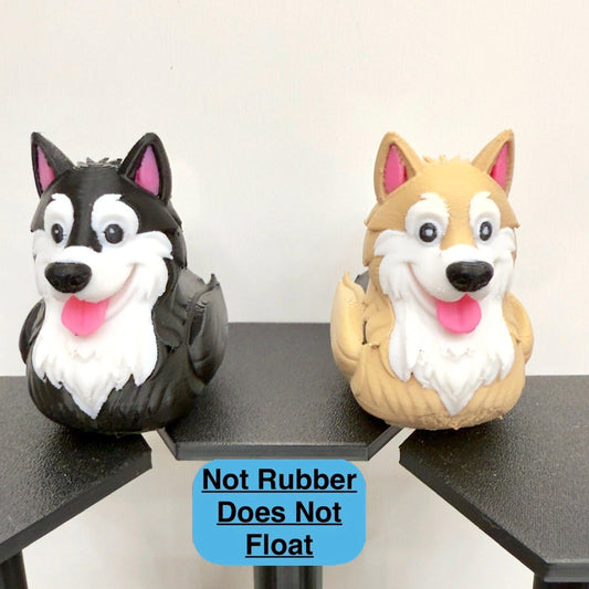 Alaskan Malamute Duck Figurine, 3D Print,  Fluffy Sled Dog Decor, Unique Pet Lover Gift, Adorable Desk Display