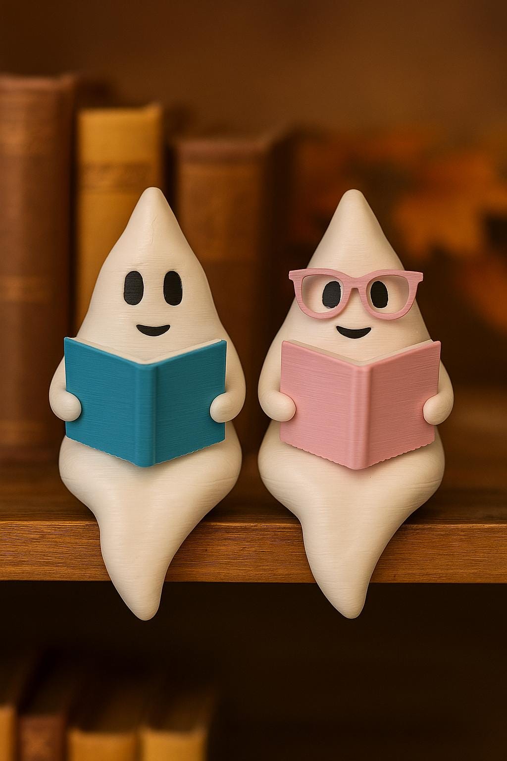 Reading Ghost Shelf Sitters | Fall Halloween Book Nook Decor | 3D Printed Cute Ghost Figurines | Book Lover Gift Set