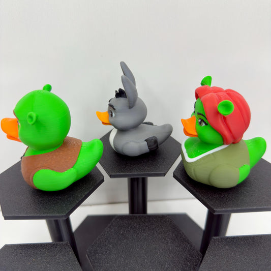 Shrek Duck Trio | Princess Fiona, Donkey & Shrek Inspired Ducks | Jeep Duck and Desk Decor | 3D Printed Fan Collectibles