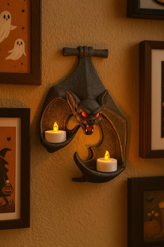 Gothic Bat Wall Tealight Holder | Spooky Halloween Decor, Vampire Gothic Home Accent, Candle Display, Horror Aesthetic Gift