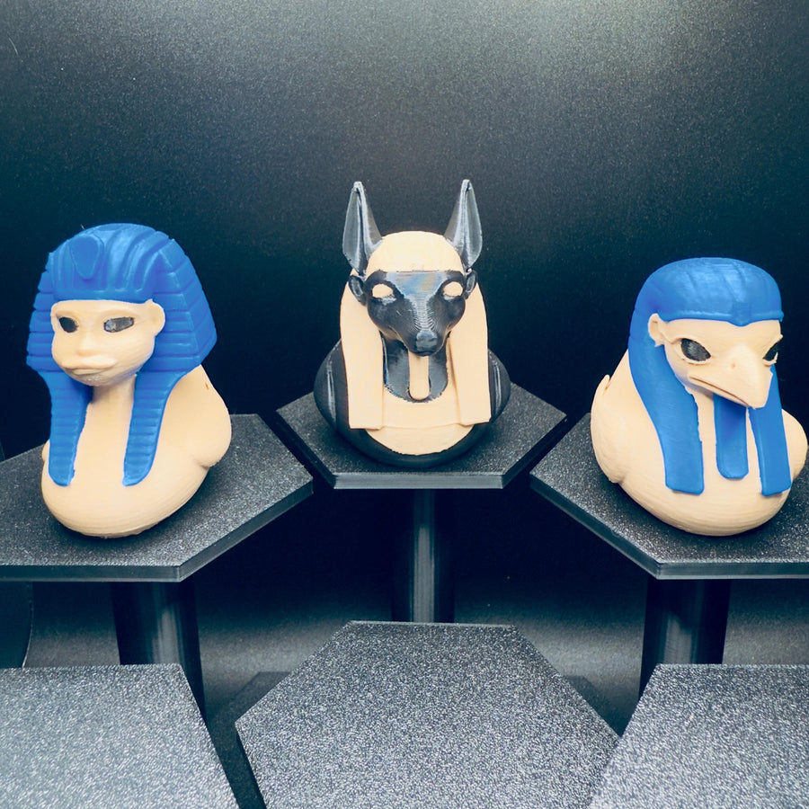 Egyptian god ducks Ra, Anubis, and Sphinx