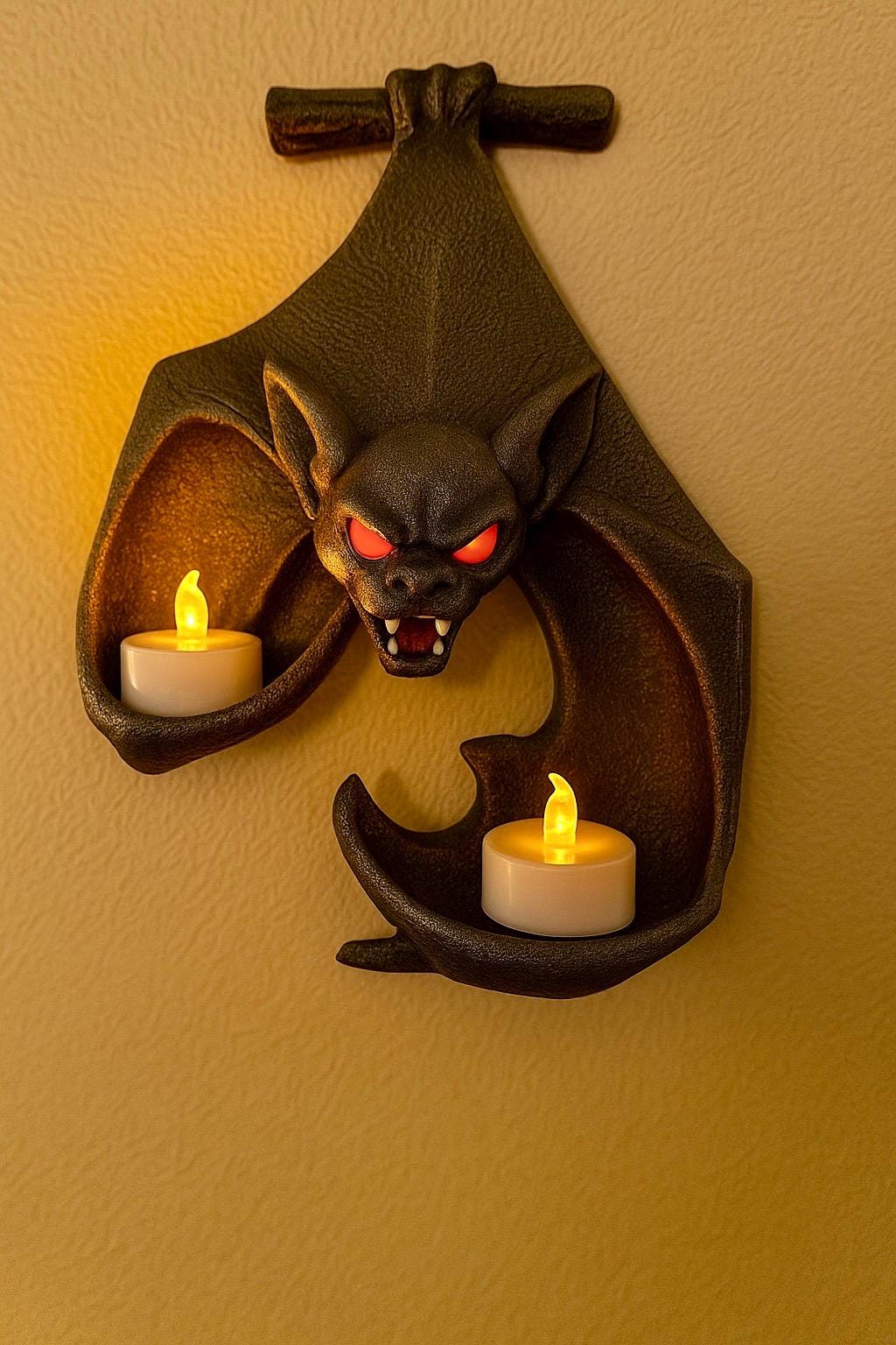Gothic Bat Wall Tealight Holder | Spooky Halloween Decor, Vampire Gothic Home Accent, Candle Display, Horror Aesthetic Gift