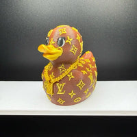 Louis Vuitton-inspired handbag duck with gold monogram pattern